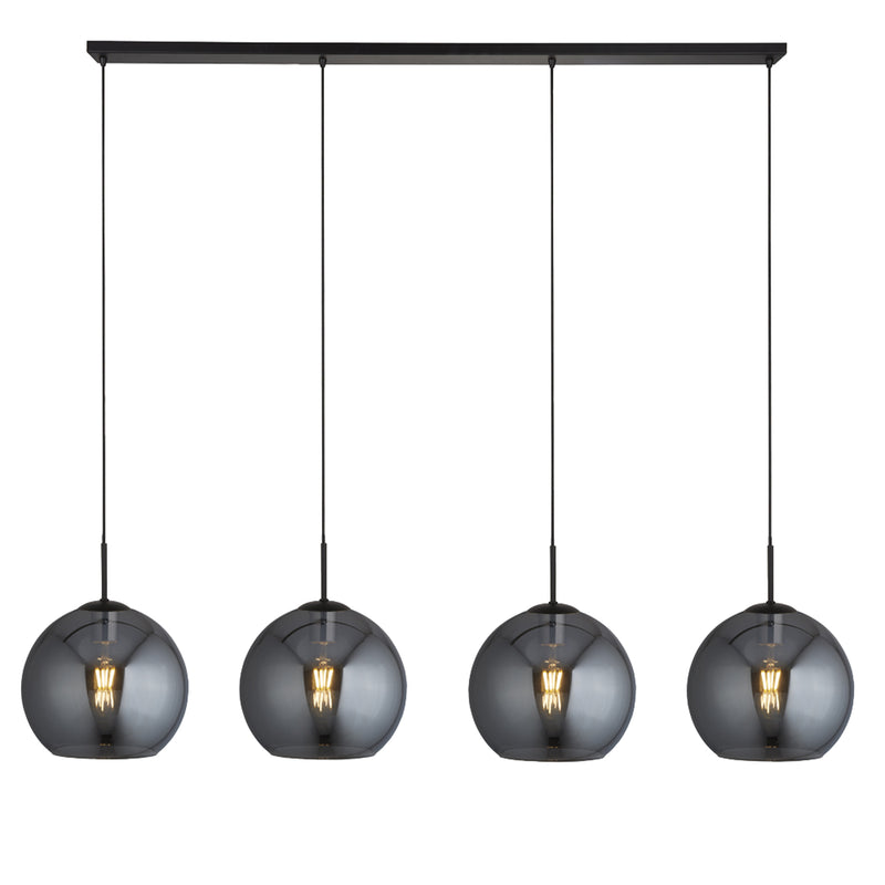 Searchlight 1024-4SM Amsterdam 4Lt Bar Pendant - Black Metal & Smoked Glass