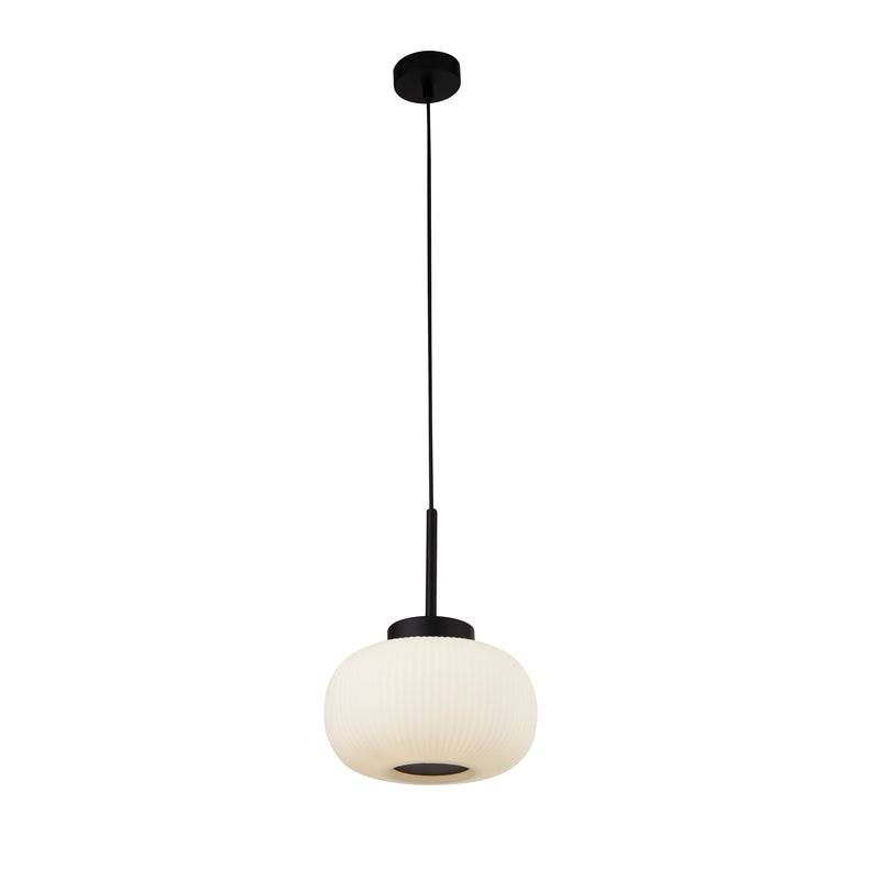 Searchlight 10272-1BK Lumina  Pendant  - Black Metal & Opal Ribbed Glass