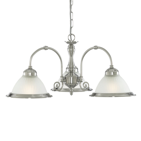 Searchlight 1043-3 American Diner 3Lt Pendant - Satin Silver Metal & Acid Glass