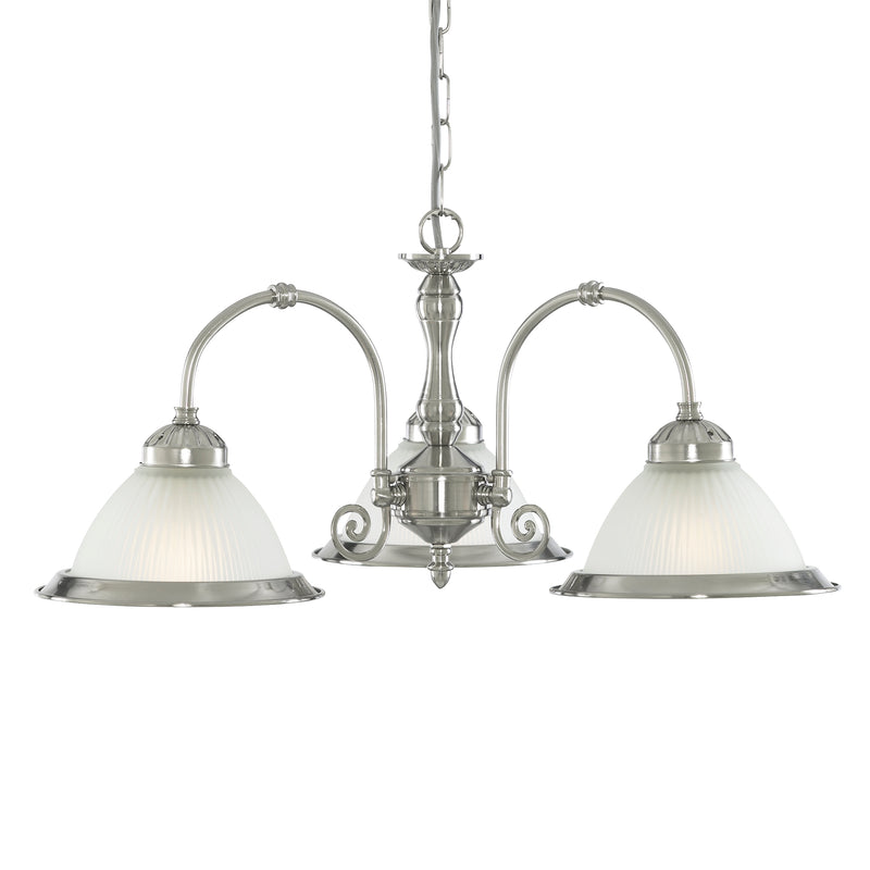 Searchlight 1043-3 American Diner 3Lt Pendant - Satin Silver Metal & Acid Glass