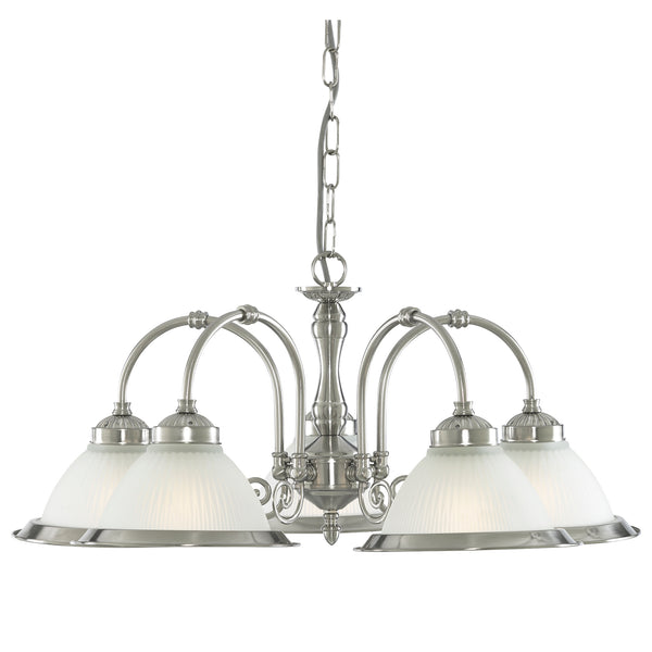 Searchlight 1045-5 American Diner 5Lt Pendant - Satin Silver & Acid Glass