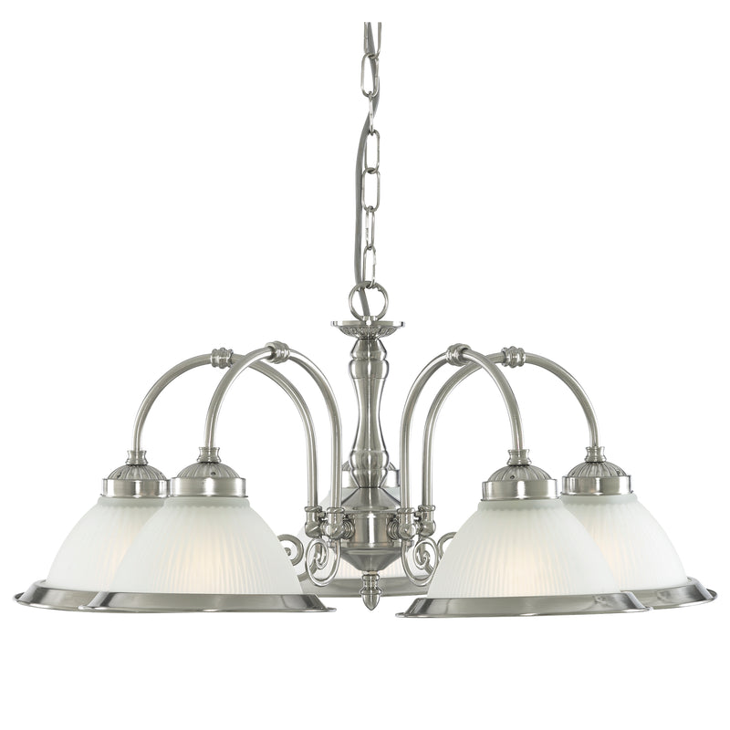 Searchlight 1045-5 American Diner 5Lt Pendant - Satin Silver & Acid Glass