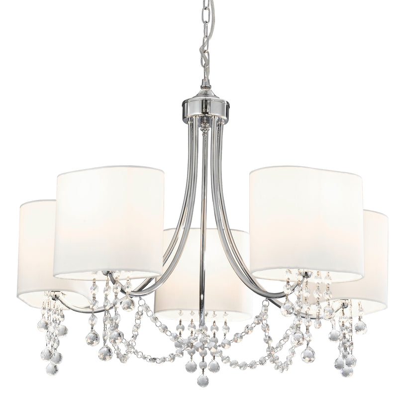 Searchlight 1055-5CC Nina 5Lt Pendant - Chrome, Crystal & Fabric Shades