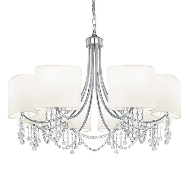 Searchlight 1058-8CC Nina 8Lt Ceiling Pendant - Chrome, Crystal & White Shades