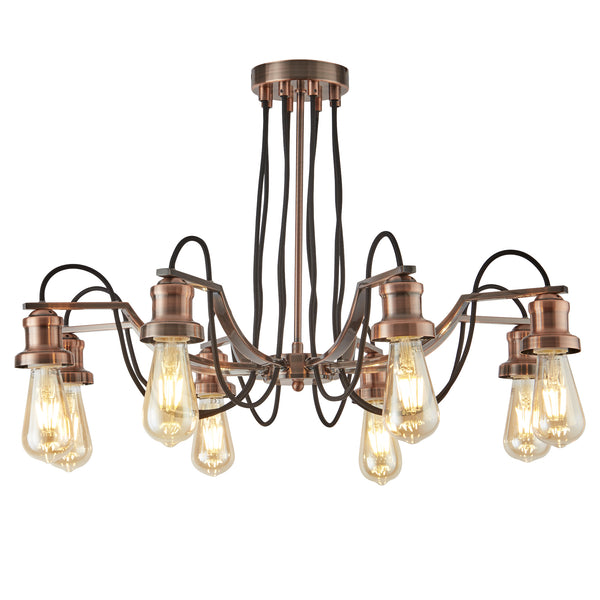 Searchlight 1068-8CU Olivia 8Lt Pendant - Antique Copper & Black Braided Cable