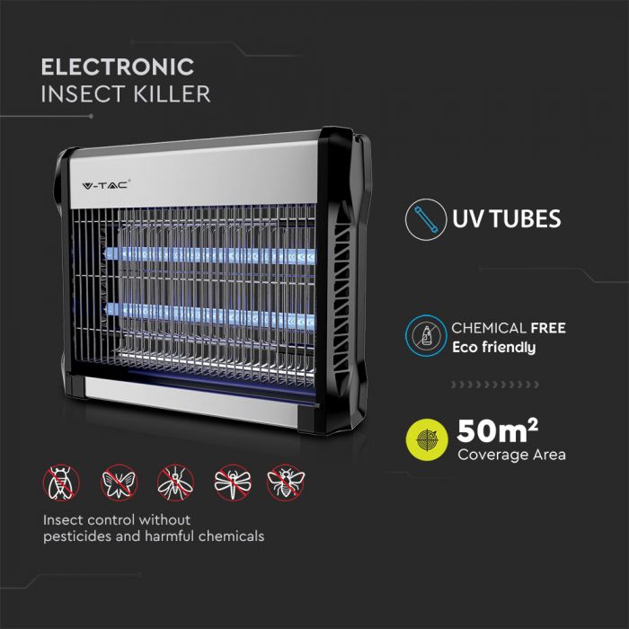 VTAC VT - 3216 2*8W ELECTRONIC INSECT KILLER (BS PLUG) COVERAGE - 50m2 - V - TAC - Falcon Electrical