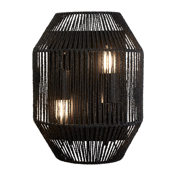 Searchlight 11201-2BK Wicker 2Lt Wall Light - Matt Black Metal & Black Rope Shade