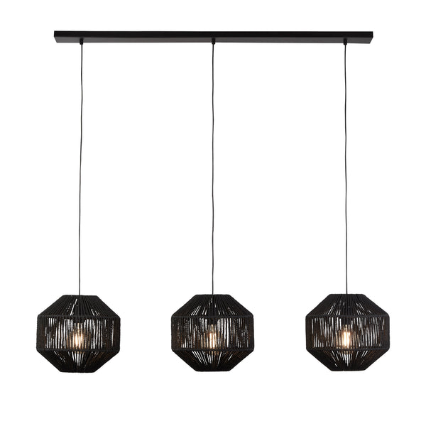 Searchlight 11201-3BK Wicker 3Lt Bar Pendant - Matt Black Metal & Black Rope Shade