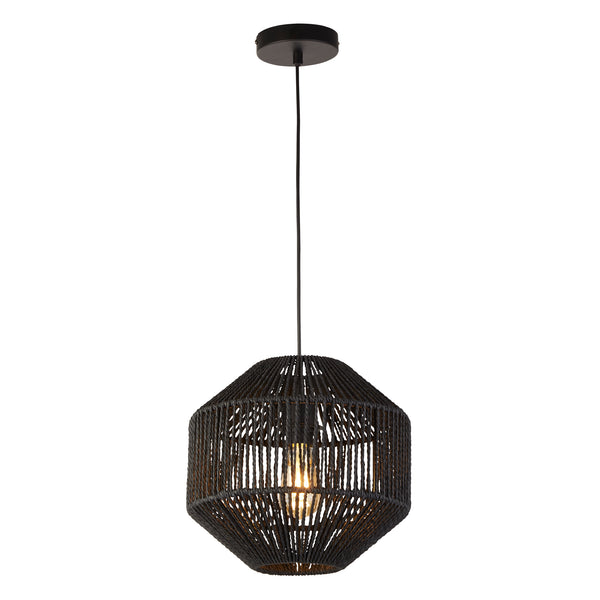 Searchlight 11203-1BK Wicker Pendant  - Matt Black Metal & Black Rope Shade