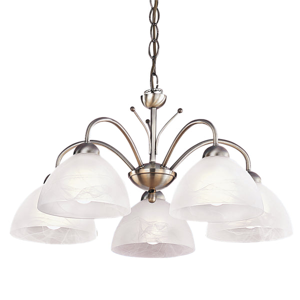 Searchlight 1135-5AB Milanese 5Lt Pendant - Antique Brass Metal & Alabaster Glass