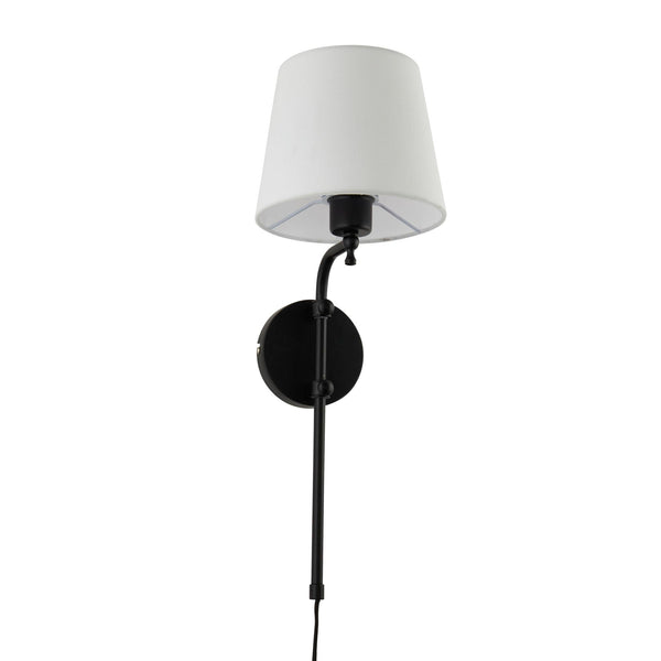 Searchlight 12081-1BK Munich Wall Light - Matt Black Metal & Natural Linen Shade