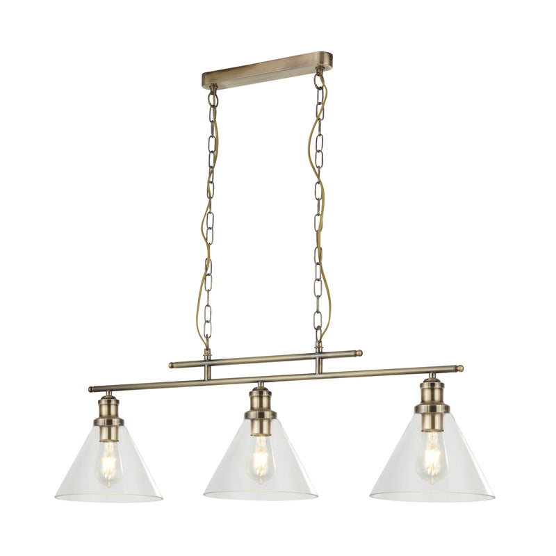 Searchlight 1277-3AB Pyramid 3Lt Pendant - Antique Brass & Glass Shades