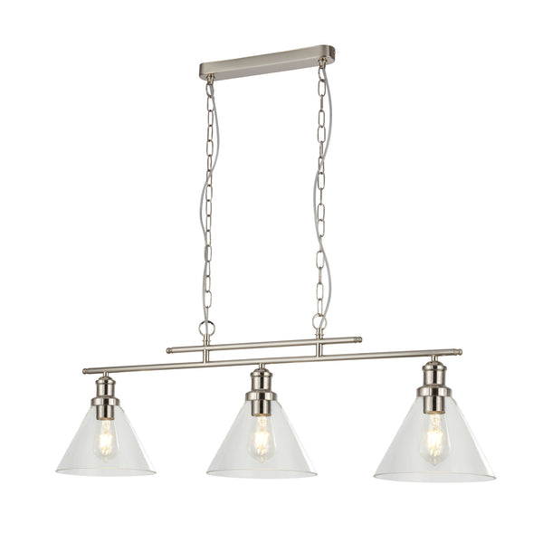 Searchlight 1277-3SS Pyramid 3Lt Bar Pendant - Satin Silver Metal & Glass