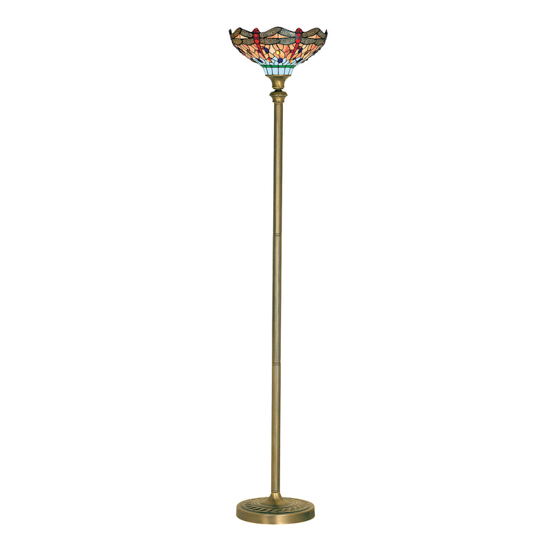 Searchlight 1285 Dragonfly Floor Lamp - Antique Brass & Stained Glass