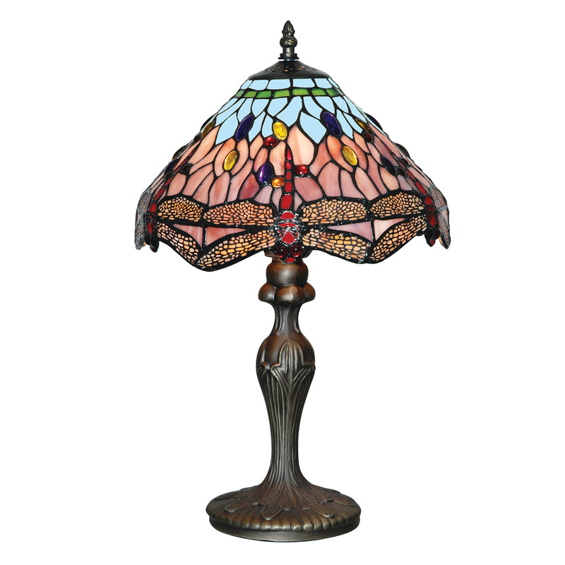 Searchlight 1287 Dragonfly Table Lamp - Antique Brass & Stained Glass