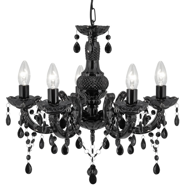 Searchlight 1455-5BK Marie Therese  5Lt Pendant - Black Glass & Acrylic