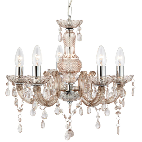 Searchlight 1455-5MI Marie Therese  5Lt Pendant - Mink Glass & Acrylic