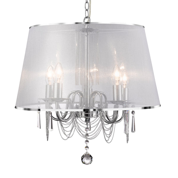 Searchlight 1485-5CC Venetian 5Lt Pendant  -  Chrome, Voile Shade & Crystal Glass