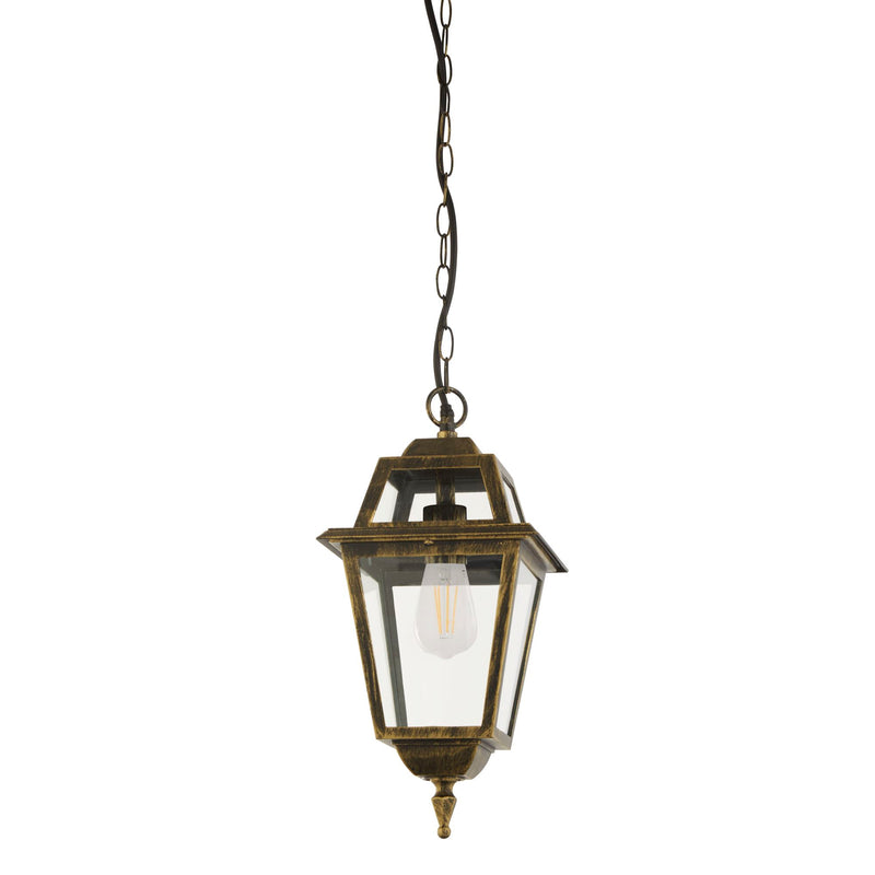 Searchlight 1526 New Orleans Pendant Lantern,  Black Gold & Glass,IP44