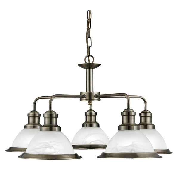 Searchlight 1595-5AB Bistro 5Lt Pendant - Antique Brass Metal & Acid Glass