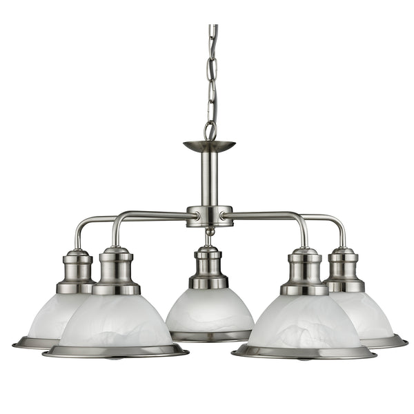 Searchlight 1595-5SS Bistro 5Lt Pendant - Satin Silver & Glass