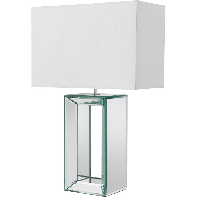 Searchlight 1610 Mirror Table Lamp - Mirrored Base & White Faux Silk Shade