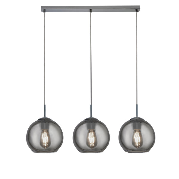 Searchlight 1623-3SM Balls  3Lt Bar Pendant - Chrome Metal & Smoked Glass