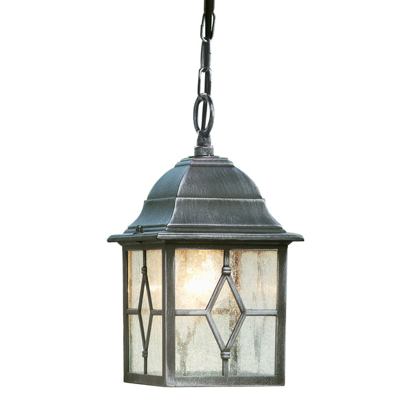 Searchlight 1641 Genoa Outdoor Pendant - Black Silver Metal & Leaded Glass