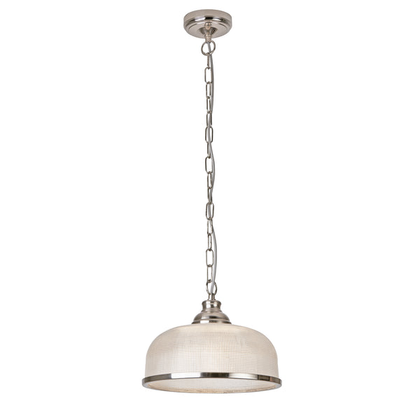 Searchlight 1682SS Bistro II Pendant  - Satin Silver & Holophane Style Glass