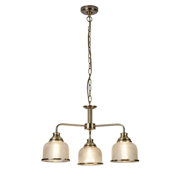 Searchlight 1683-3AB Bistro II 3Lt Pendant-Antique Brass & Holophane Style Glass