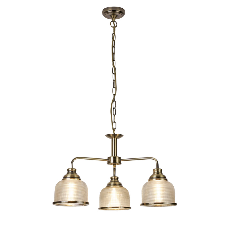 Searchlight 1683-3AB Bistro II 3Lt Pendant-Antique Brass & Holophane Style Glass