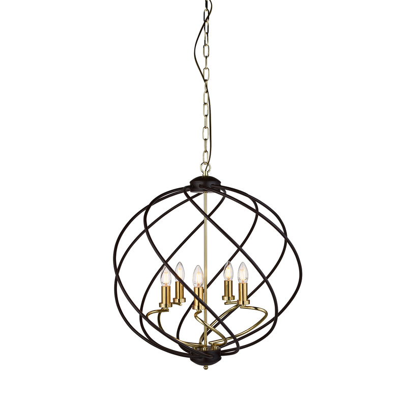 Searchlight 1805-5BK Flow 5Lt Pendant - Black Metal & Bronze