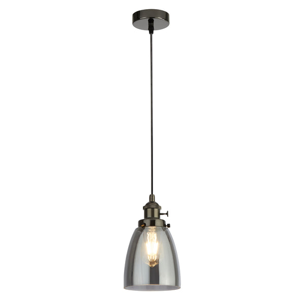 Searchlight 1921-1BC Camden Pendant  - Black Chrome Metal & Smoked Glass