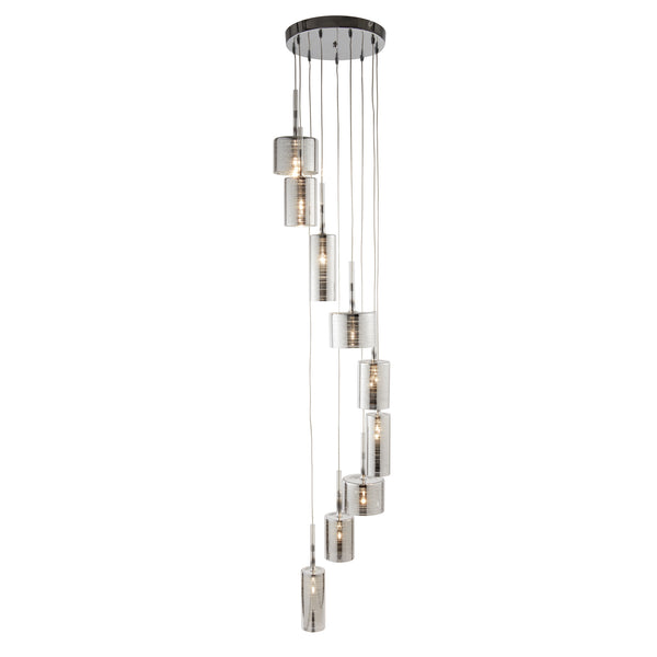 Searchlight 1939-9CC Linen  9Lt Multi-Drop Pendant - Chrome Metal & Smoked Glass