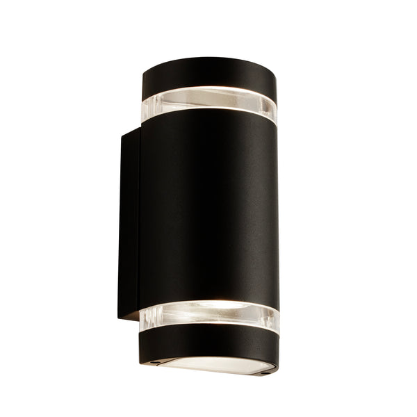 Searchlight 2002-2BK-LED Sheffield Outdoor 2Lt Wall Light - Black, Glass & Polycarb