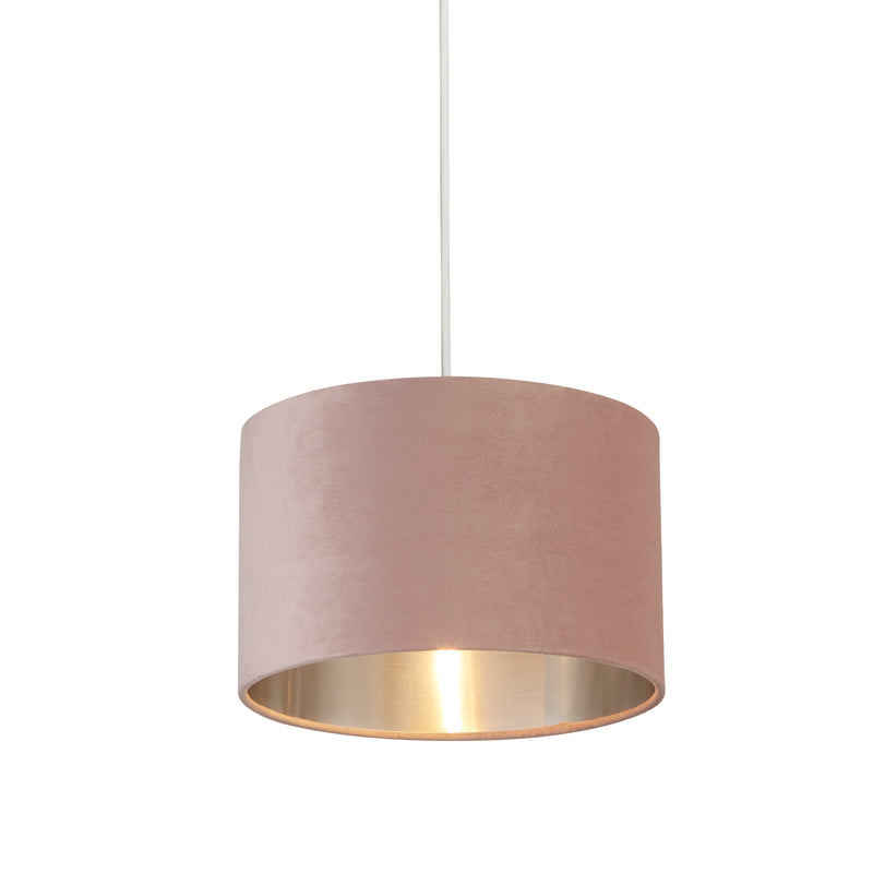 Searchlight 21027PI Drum Shade - Pink Velvet with Silver Inner Dia.28cm - Searchlight - Falcon Electrical UK