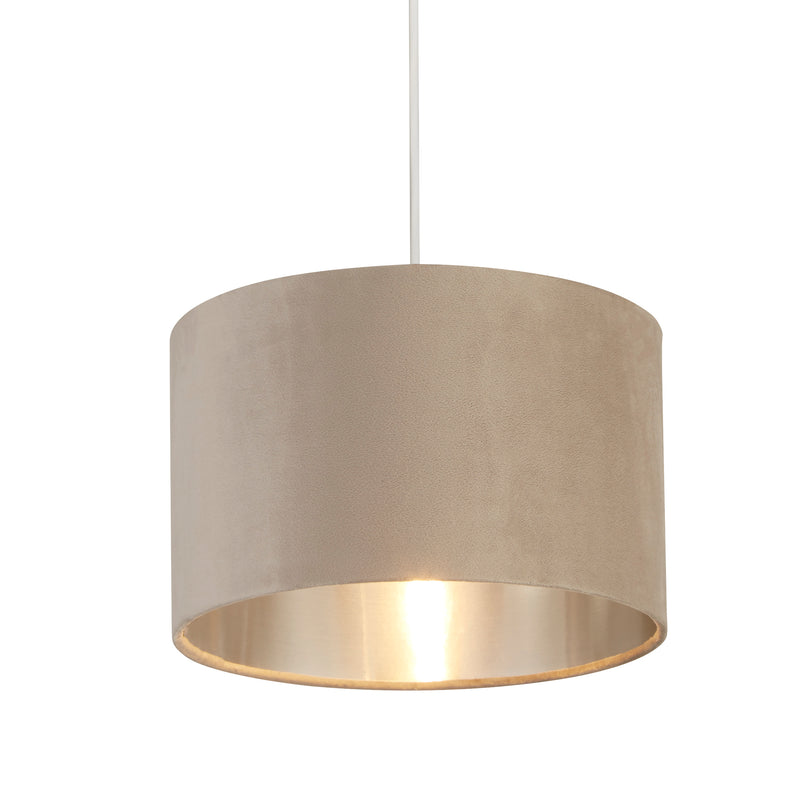 Searchlight 21027TA Drum Shade - Taupe Velvet with Silver Inner Dia.28cm - Searchlight - Falcon Electrical UK