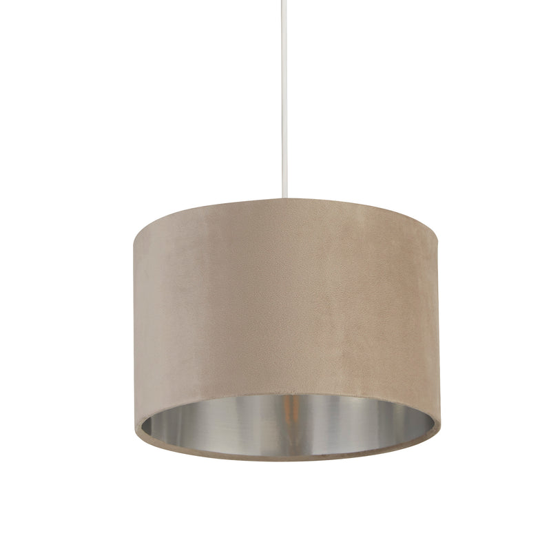 Searchlight 21027TA Drum Shade - Taupe Velvet with Silver Inner Dia.28cm - Searchlight - Falcon Electrical UK