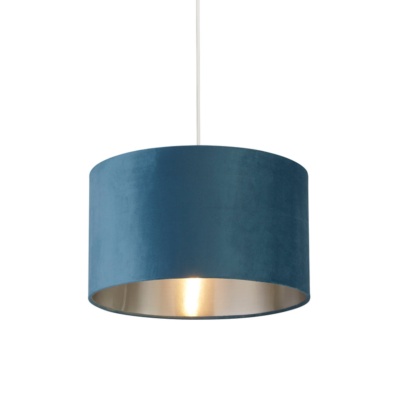 Searchlight 21027TE Drum Shade - Teal Velvet with Silver Inner Dia.28cm - Searchlight - Falcon Electrical UK