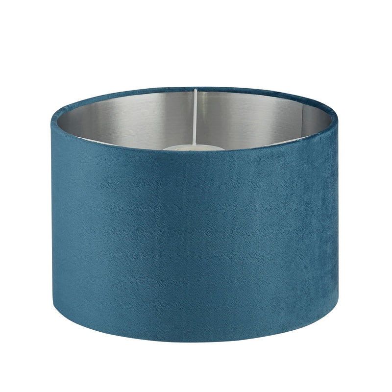 Searchlight 21027TE Drum Shade - Teal Velvet with Silver Inner Dia.28cm - Searchlight - Falcon Electrical UK