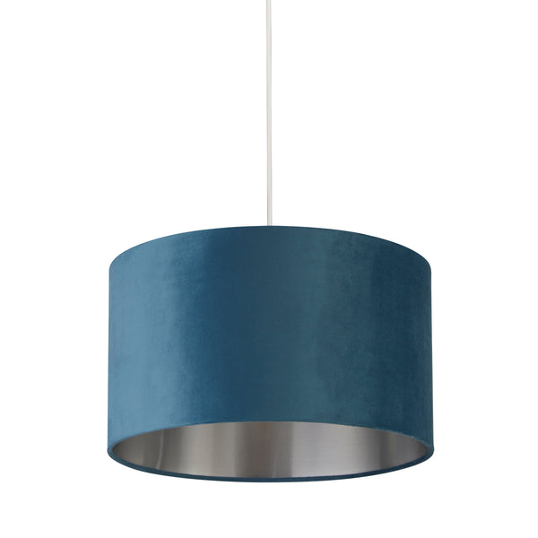 Searchlight 21035TE Drum Shade - Teal Velvet with Silver Inner Dia.38cm