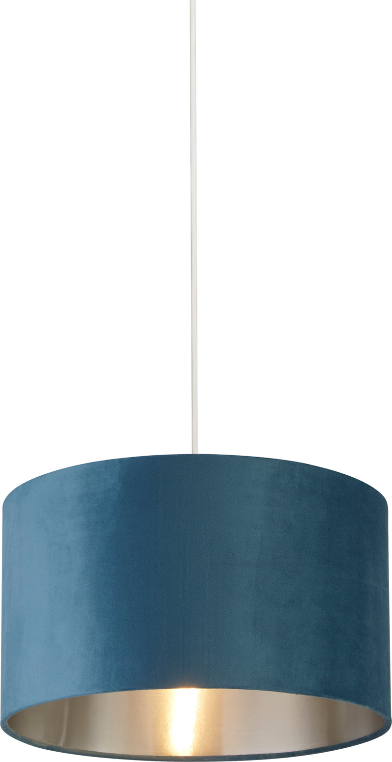 Searchlight 21035TE Drum Shade - Teal Velvet with Silver Inner Dia.38cm