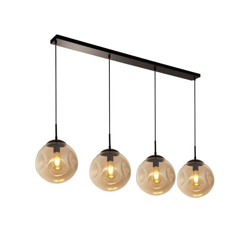 Searchlight 22123-4BK Punch 4Lt Bar Pendant- Black Metal & Champagne Punched Glass