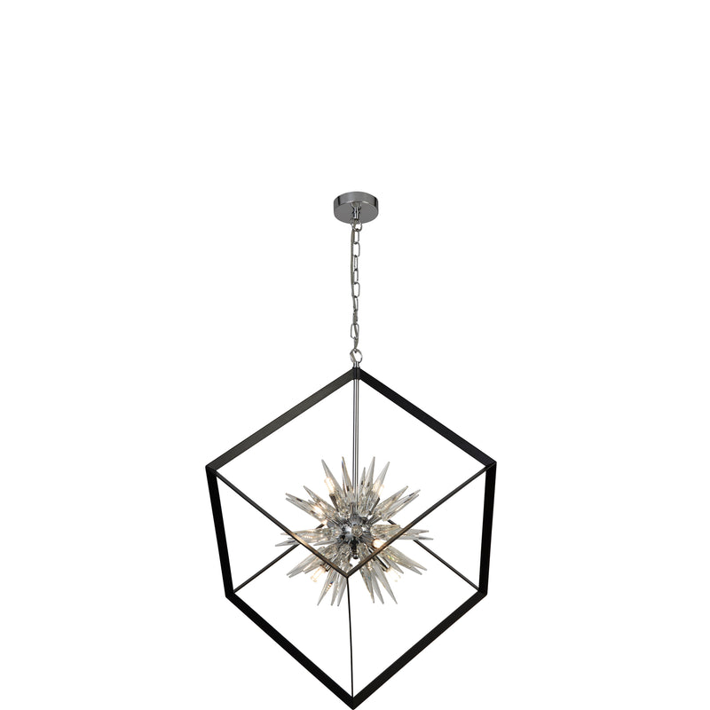 Searchlight 22606-1BK Stellar 6Lt Pendant- Black Metal & Crystal Glass