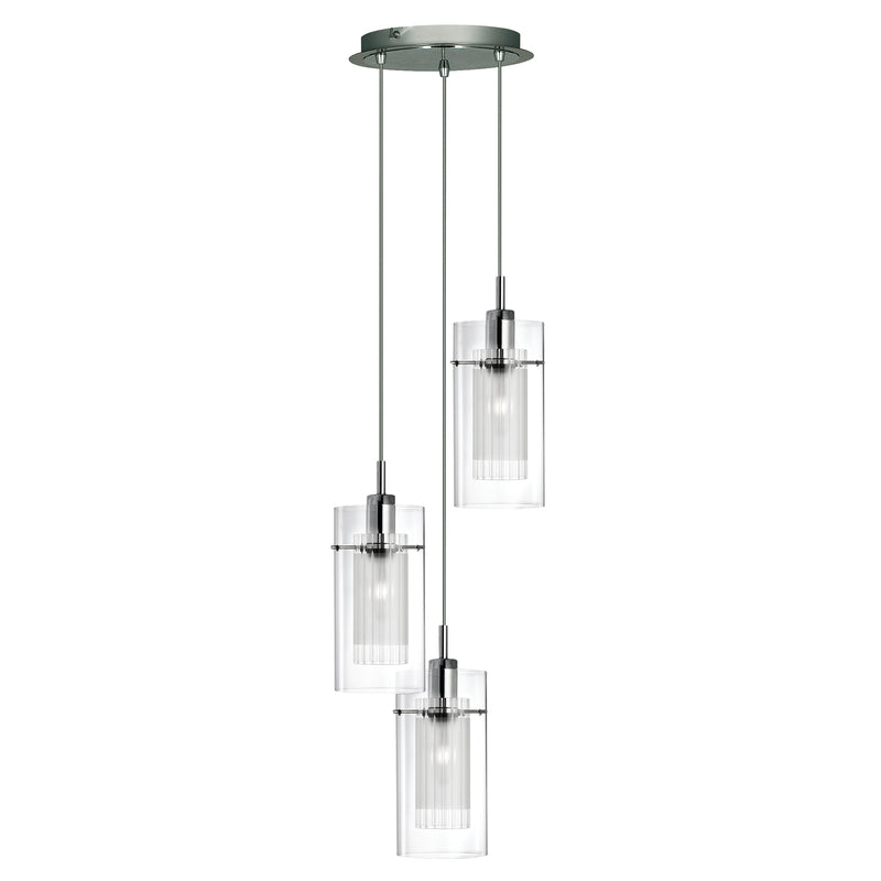 Searchlight 2300-3 Duo I  3Lt Multi-Drop Pendant - Chrome Metal & Double Glass