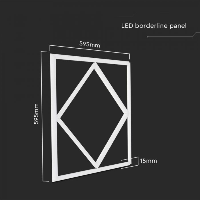 V - TAC 23665 VT - 6163 60W LED DIAMOND BORDERLINE PANEL LIFUD DRIVER+QC 595x595mm FLICKER FREE 6500K - V - TAC - Falcon Electrical