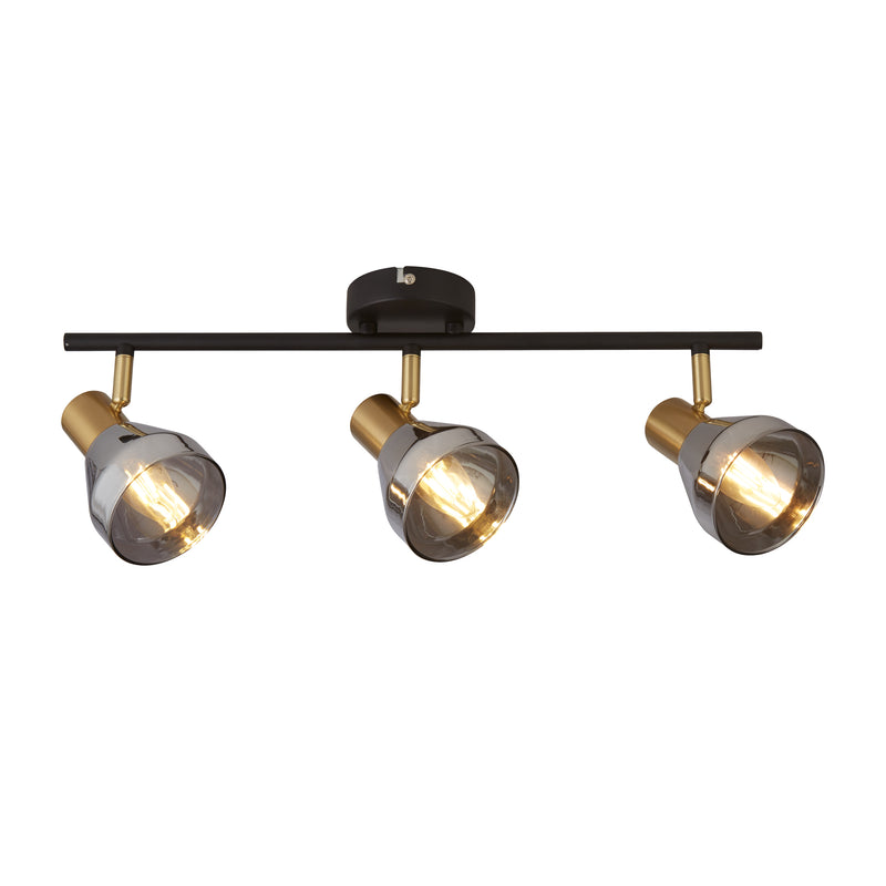 Searchlight 23801-3SM Westminster 3Lt Spot-Black, Satin Brass Metal & Smoked Glass