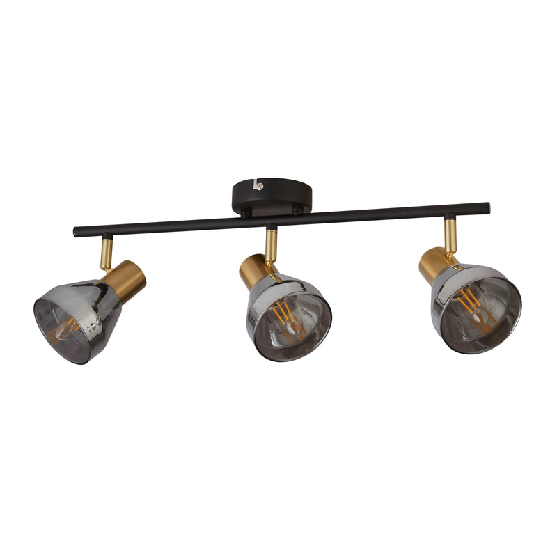 Searchlight 23801-3SM Westminster 3Lt Spot-Black, Satin Brass Metal & Smoked Glass