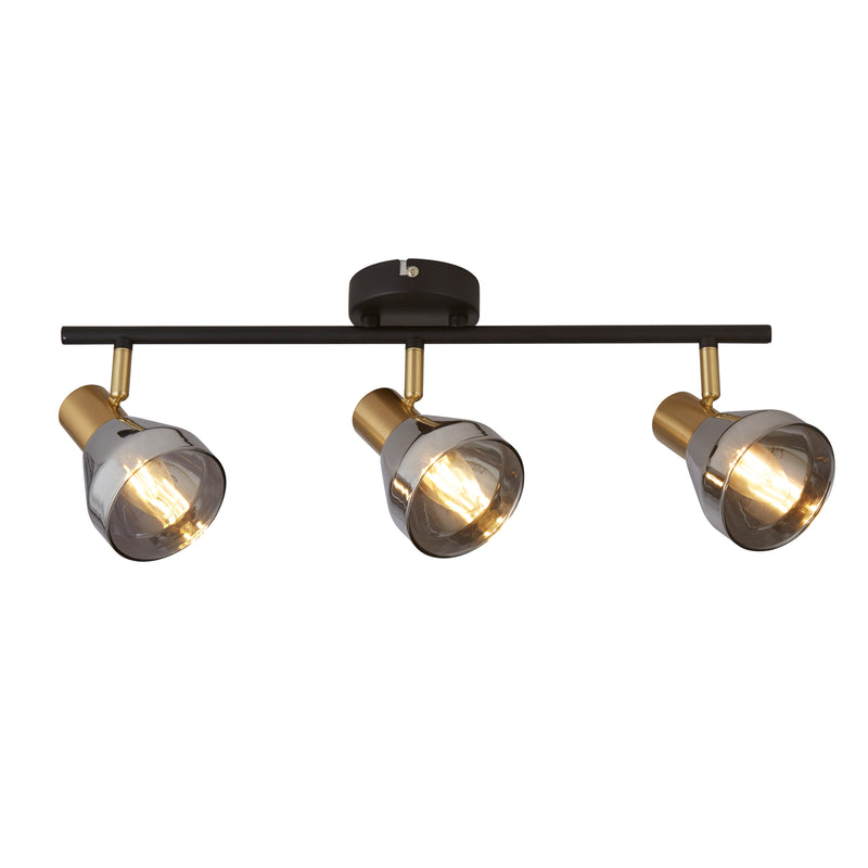 Searchlight 23801-3SM Westminster 3Lt Spot-Black, Satin Brass Metal & Smoked Glass