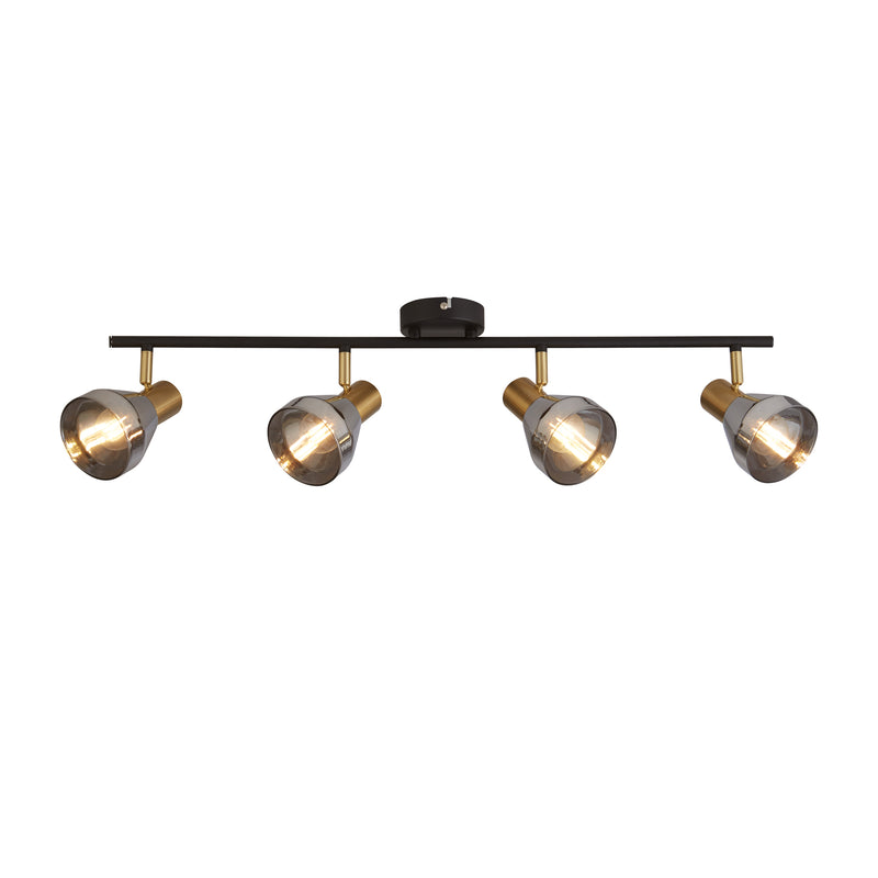 Searchlight 23801-4SM Westminster 4Lt Spot-Black, Satin Brass Metal & Smoked Glass